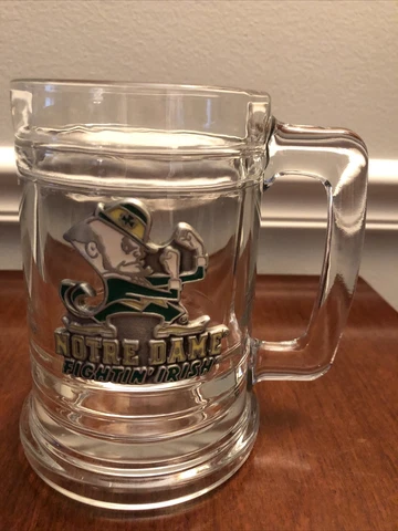 NOTRE DAME FIGHTING IRISH GLASS BEER STEIN Pewter Emblem Tankard 15 oz Cover
