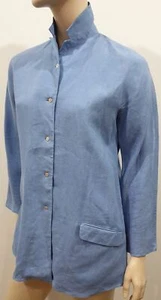 JIL SANDER Pale Blue Linen Collared Lower Pocket Long Sleeve Blouse Shirt Top 8 - Picture 1 of 7