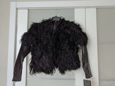 UGG Sekani Mongolian Long Hair Sheepskin & Leather Jacket Vest Size XS - Image 1 of 4