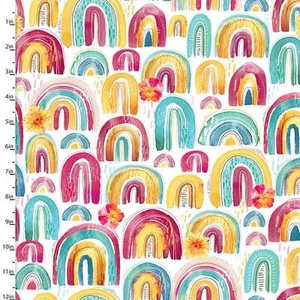 Good Vibes Rainbows Cotton Fabric - Picture 1 of 2
