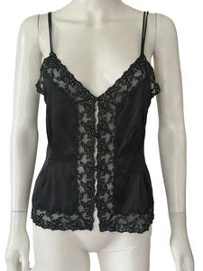 Nuevo Top Camisola Elle Macpherson Intimates Seda y Elastano Negro Encaje y Cuentas M - Imagen 1 de 12
