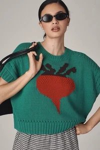 Suéter Anthropologie Maeve Manga Corta Nabo Motivo Veggie (Talla S) - Nuevo con Etiquetas - Imagen 1 de 7
