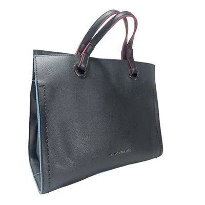 Bolso de Mano Shopper Armani Exchange Negro Cuero Eco Borde Azul Rosa Foto 1 de 4