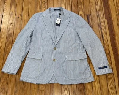 Blazer Polo Ralph Lauren Para Hombre XL Azul Rayas Seersucker Algodón Botones Nuevo Con Etiquetas Foto 1 de 4