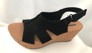 BNIB Clarks Annadel Bari Black Leather Cork Wedge Platform Sandals Shoes 6