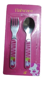 Cartoon Tableware Kids Flatware Spoon & Fork Set Pink Zebra - Picture 1 of 1