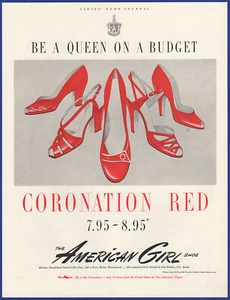 Vintage 1953 THE AMERICAN GIRL SHOE Coronation Red Women's Shoes 1950's Print Ad - Picture 1 of 1
