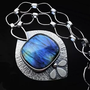 More details for fascinating sterling silver natural labradorite gemstone pendant necklace gift