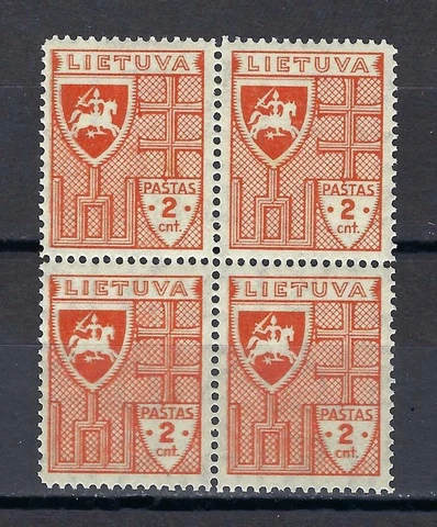 Lithuania 1937 Sc# 296 red-orange Arms block 4 MNH Cover