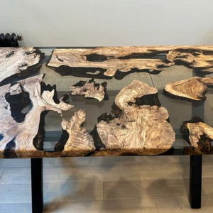 Chrystal Clear Epoxy Resin Acacia Dining Coffee Table Top Restaurant decor - Picture 1 of 7