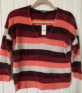 Express XSMALL Chenilla Terciopelo Rayas Rosa Blanco NUEVO con ETIQUETAS - Imagen 1 de 3