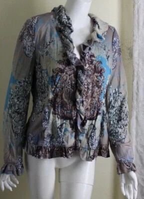NWT Alberto Makali Sz L Art-to-Wear Lined Knit Jacket Zip-Up BIG CATS Eye Back - Image 1 of 4