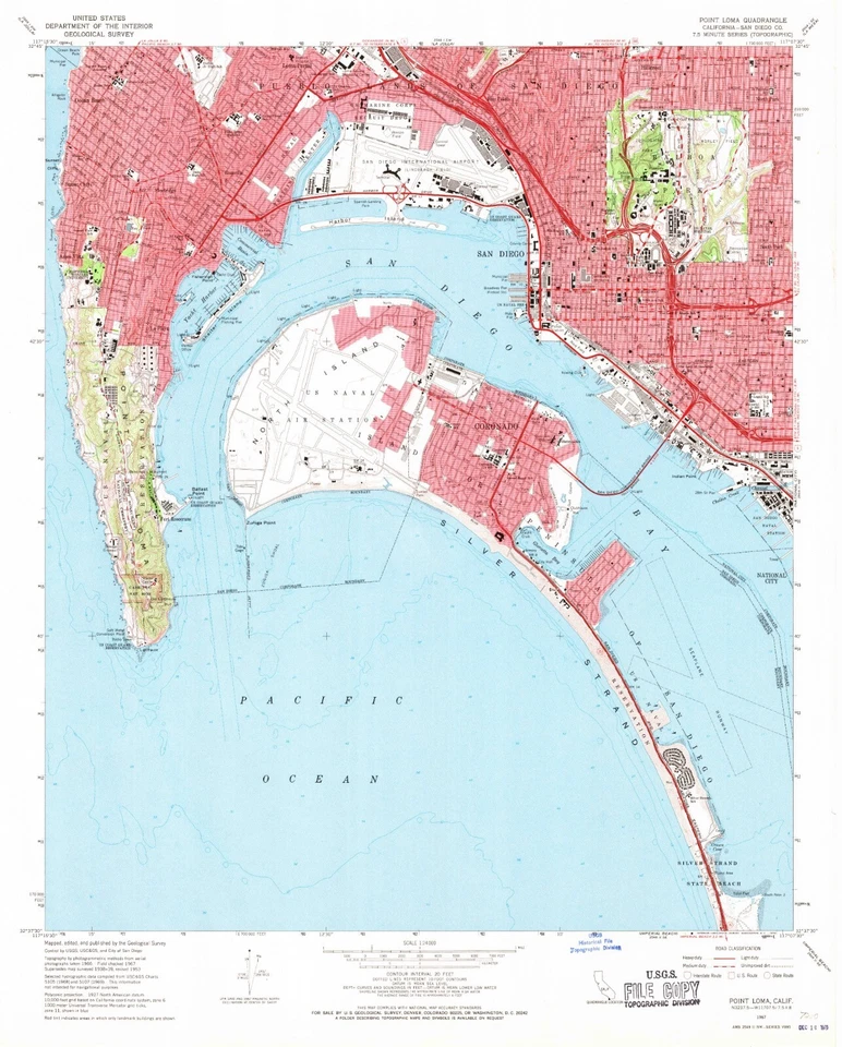 Point Loma, CA - 1967 Vintage Map Print | Historic Coastal Layout & Landmarks - Image 1 of 1