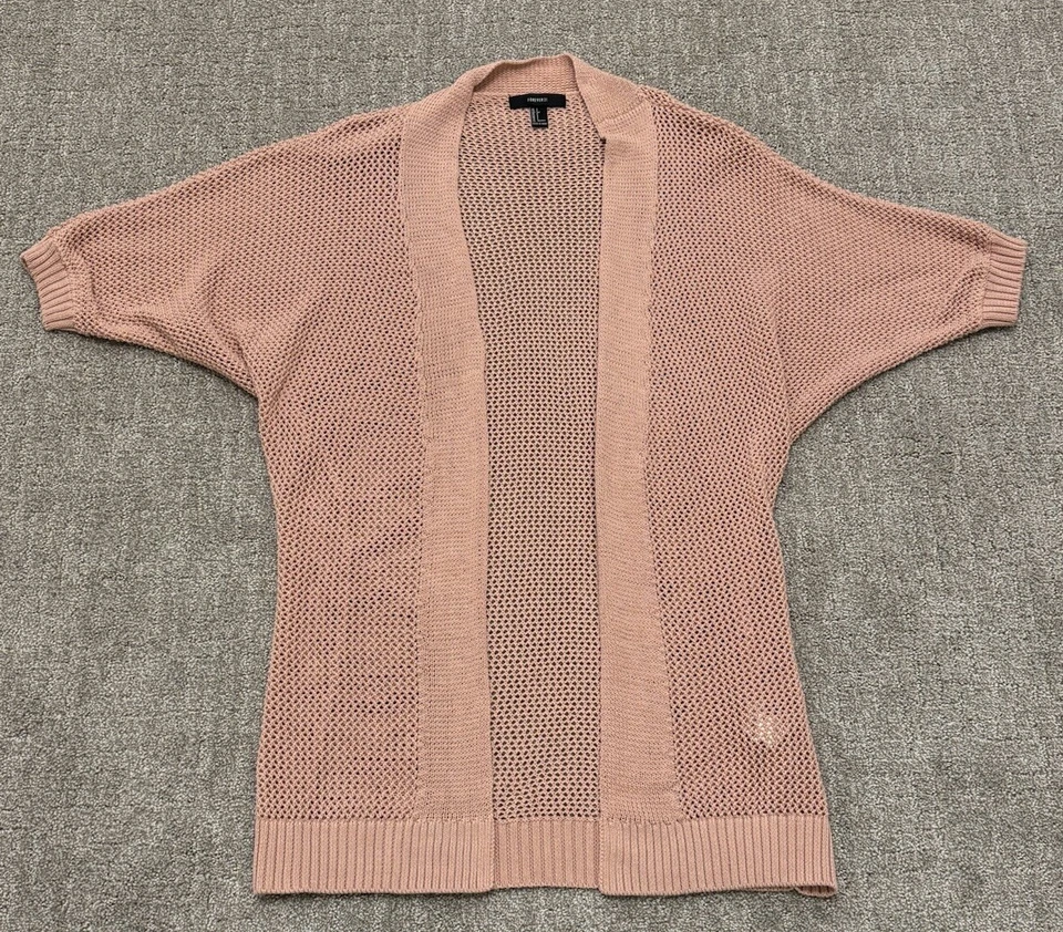 Forever 21 Chunky Crochet Knit Open Cardigan Sweater Blush Pink Women’s Small - Image 1 of 4
