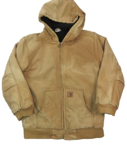 Carhartt Jacket Brown Canvas Lined Quilted Hooded Boys Sz L Large 14/16 - Picture 1 of 17