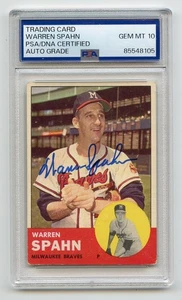 GEM MINT 10 PSA/DNA AUTO WARREN SPAHN Signed 1963 Topps #320 Braves HOF Encapsu - Picture 1 of 1