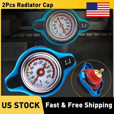 Aluminum Thermo Thermostatic Radiator Cap Cover Water Temperature Gauge Fits Car - Image 1 of 4