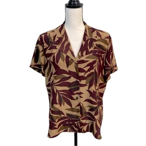 Vintage Jones New York 100% Silk Short Sleeve Blouse 90s Brown Burgundy Size 12 - Picture 1 of 7