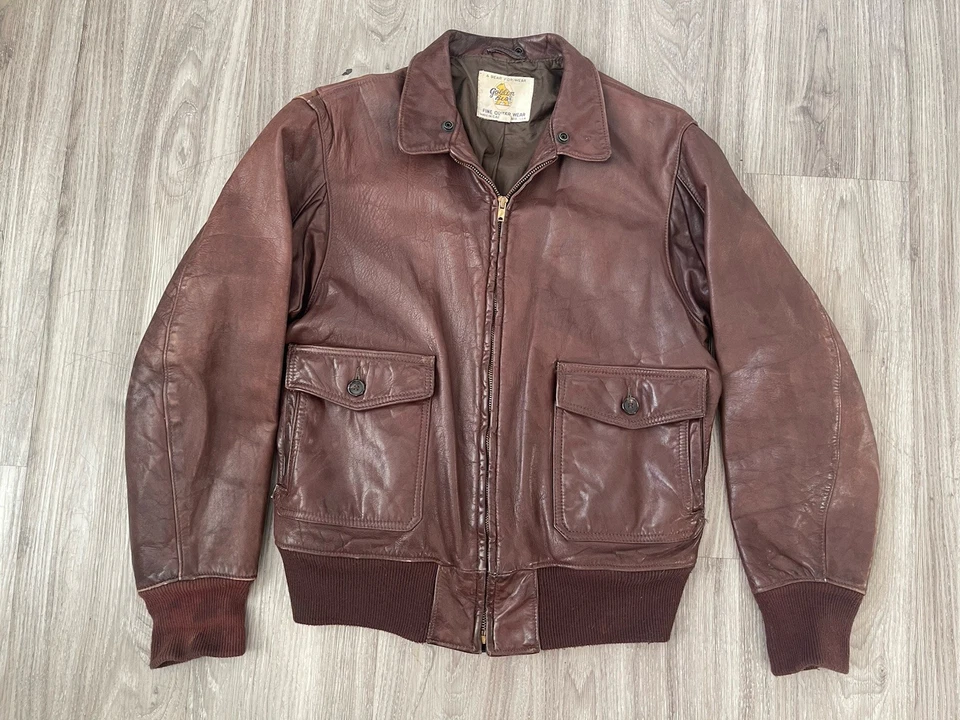 Chaqueta de bombardero de vuelo de cuero Golden Bear 42 A2 de colección lana LT piloto hecha en EE. UU. Foto 1 de 4