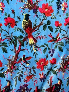 Boho Vogelmuster Samt Vorhänge - 2er Set Paneele, Luxus Baumwolle Vorhänge, Maß - Bild 1 von 4