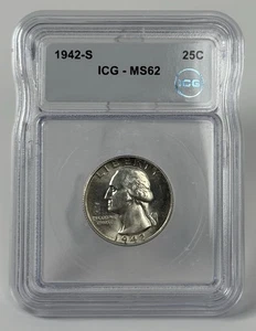 1942-S Washington Silver Quarter ICG MS62 FS-501 RPM S/S BU Toned - Picture 1 of 11