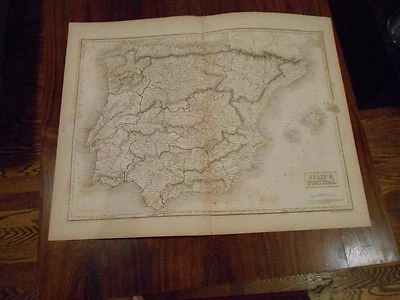 Nice, large hand colored outlines map Spain and Portugal circa 1850 - Image 1 of 4