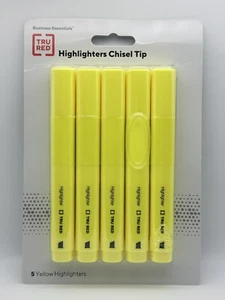 TRU RED Pocket Highlighter with Grip Chisel Tip Yellow 5/Pack TR54577 - Picture 1 of 2