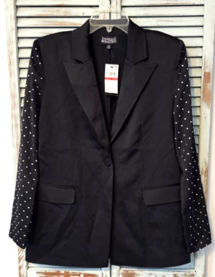 DANIELLE BERNSTEIN PARTY BLAZER Womens XS Black Satin Rhinestone Sleeves BNWT - Image 1 of 4