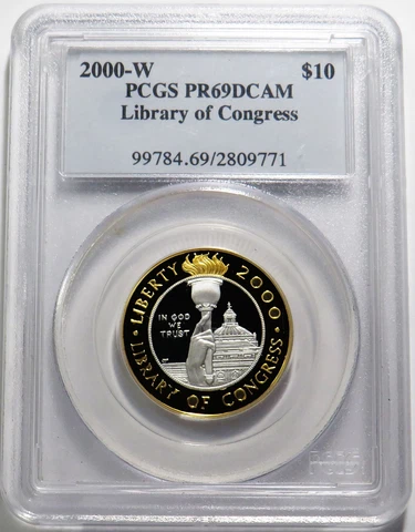 2000 W GOLD & PLATINUM BI-METAL $10 LIBRARY OF CONGRESS PCGS PF 69 DCAM Cover