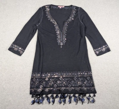 Calypso St Barth Women Dress Small 100% Linen Sequin Tassel Hem Coverup - Image 1 of 4