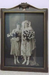 Antique Original Wedding Photo  Groom Bride Maid of Honor ? Lesbian Gay Tote 43 - Picture 1 of 6