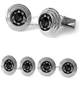 Natural Smoky Quartz Gemstone with 925 Silver Tuxedo Buttons & Cufflinks set #9 - Picture 1 of 6