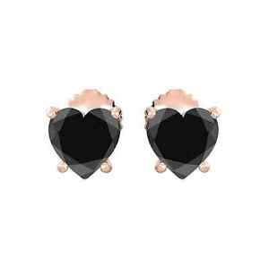 10k Yellow Gold Plated 4 Carat Heart Created Black CZ Stud Earrings