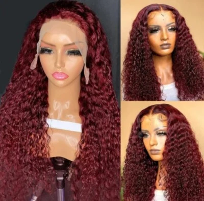 perruque cheveux humain bouclée, bordeaux  99j, lace frontal 13x4 - Image 1 of 3