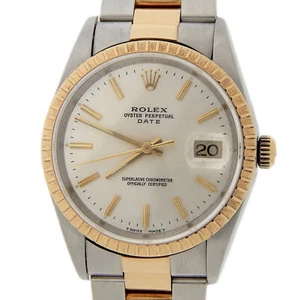 Herren Rolex Date 18K Gold Edelstahl Uhr Austern Armband silber Zifferblatt 15223 - Bild 1 von 7