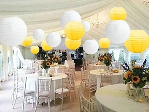12/24PCs MIX SIZE Paper Lanterns Birthday Wedding Parties (Yellow+White) - Picture 1 of 5