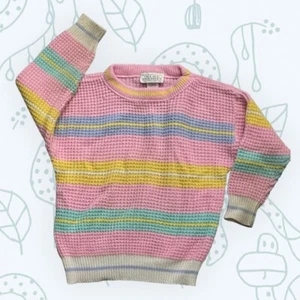 Vintage Jet Set Sweaters Girls Striped Pink Yellow Pastel 90s size 4-5 - Picture 1 of 5