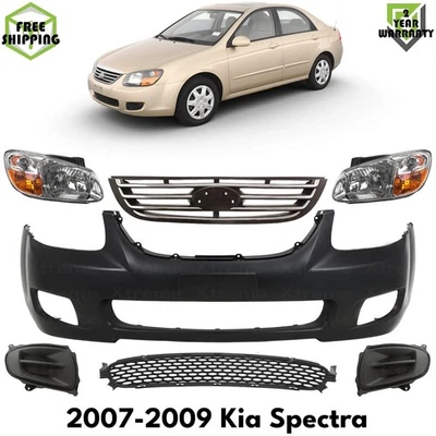 Front Bumper Cover Primed Plastic & Headlights Kit For 2007-2009 Kia Spectra Foto 1 de 4