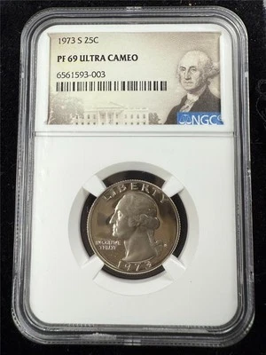 1973 S WASHINGTON QUARTER 25C PF69 ULTRA CAMEO UCAM NGC PR69 DCAM SKU 3816 - Image 1 of 2