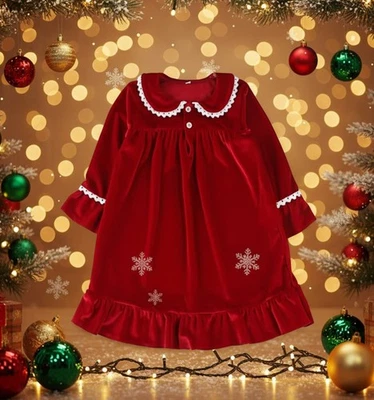 Camisón de terciopelo elástico rojo oscuro, niñas, vacaciones, 3-4 años Foto 1 de 2
