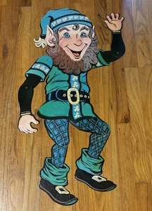 Vtg The Beistle St Patricks Day die cut Jointed leprechaun 33” Cardboard Cut Out - Picture 1 of 15