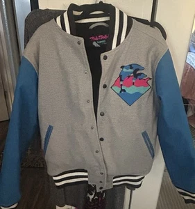 Pink Dolphin Men’s Size Medium Bomber Jacket Rare Blue And Grey - Picture 1 of 8