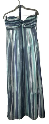 Maxi Vestido a Rayas 8 Sirena Halter Babydoll Sirena Costera Suave Niña Playa Foto 1 de 4