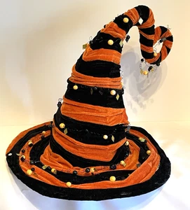 Sombrero de brujas de Halloween de mesa decoración de Halloween tela con marco de alambre naranja negro - Imagen 1 de 10