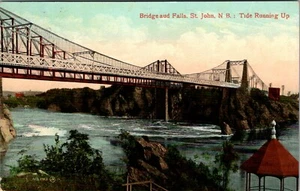 ST. JOHN, NEW BRUNSWICK, CANADA - BRIDGE & FALLS - OLD SOUVENIR POSTCARD - Imagen 1 de 2