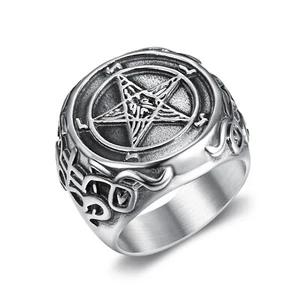Herren Edelstahl Wikinger Mythologie Pentagramm Stern Ring Größe 7-15 - Bild 1 von 6