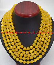 Handmade Natural 8mm Faceted Yellow Topaz Gems Round Bead Necklace 36-100in Long