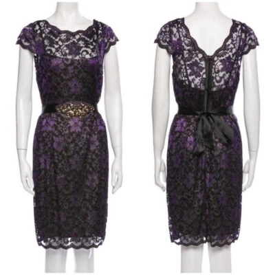Nuevo con etiquetas Vestido de cóctel Teri Jon Rickie Freeman púrpura ilusión encaje cuentas cintura 10 Foto 1 de 4