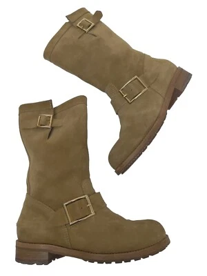 $895 JIMMY CHOO 7 37 Botas Juveniles Motociclista Dorado Beige Gamuza Moto Foto 1 de 4