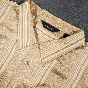 Vintage Genelli 100% Silk Shirt Men’s 4XL Tan Orange Button Up 90s Designer - Picture 1 of 6